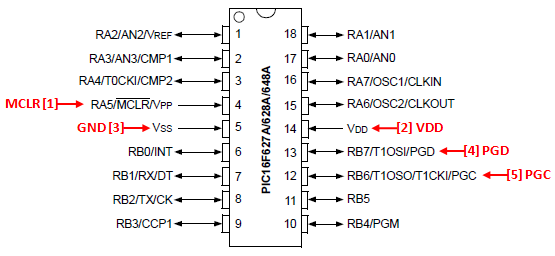 PIC 18 Pin Series ICSP Wiring Diagram