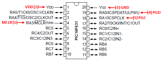 PIC 20 Pin Series ICSP Wiring Diagram