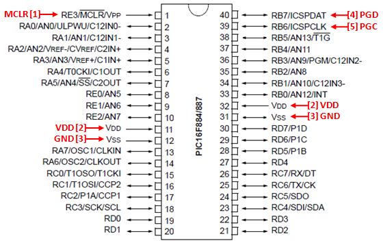 PIC 40 Pin Series ICSP Wiring Diagram