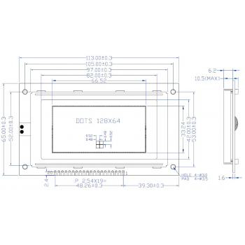 64x128 Graphic LCD Display Dimension