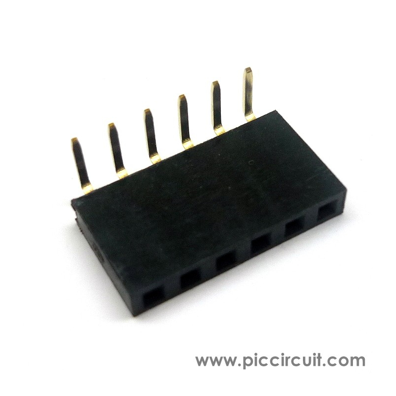 Pin Socket (2.54mm, Right Angle, 1x6 Way)