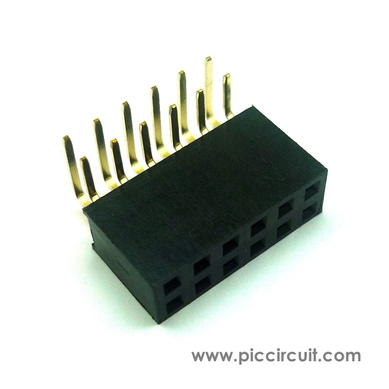 Pin Socket (2.54mm, Right Angle, 2x6 Way)