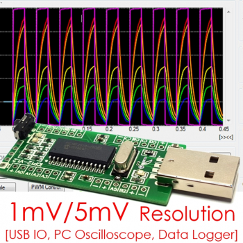iCP12 PC USB Oscilloscope, DAQ, Logger, PWM, Analog, IO Board - usbStick 1mV 