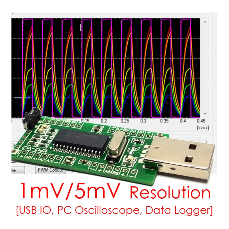 iCP12 - usbStick (USB DAQ, PC Oscilloscope, Data Logger, Frequency Generator, PIC18F2550 IO Board)