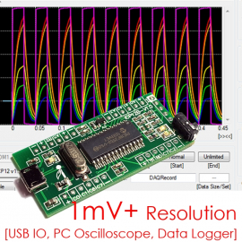 iCP12B (1mV+) - usbStick (Micro USB DAQ, PC Oscilloscope, Data Logger, Frequency Generator, PIC18F2553 IO Board)