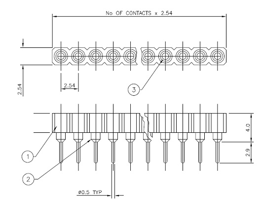 SIP Socket 1x40 Drawing