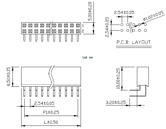 Pin Socket 2x6R Drawing